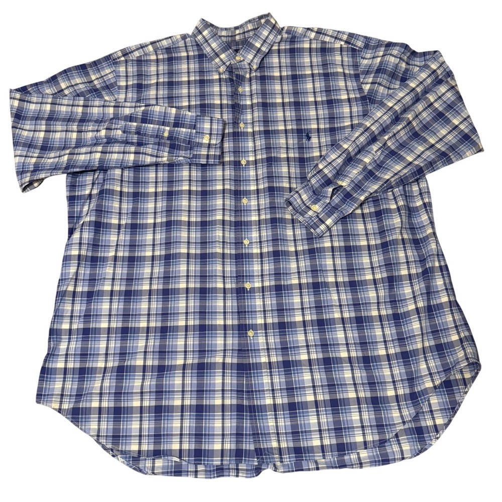 Ralph Lauren Mens 2XLT Blue Plaid Cotton Button Down Shirt Tall Long RN 41381